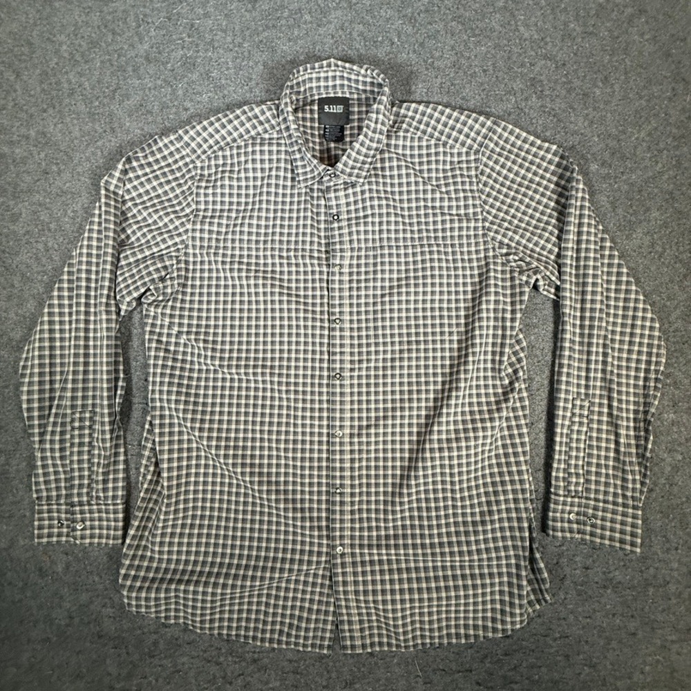 5.11 Tactical Mens XL Gingham Check Snap Front Long Sleeve Shirt Grey 72529-1046
